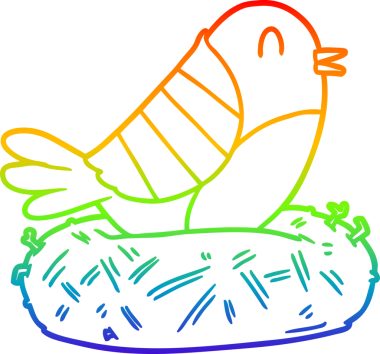 gökkuşağı gradyan çizgi çizimi bir insan tarafından çizilmiş yuvada oturan bir kuş