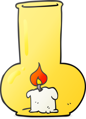 Bir insan tarafından çizilmiş eski cam lamba ve mum.