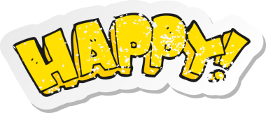 Bir insan tarafından çizilmiş mutlu metin sembolünün gerilimli retro yapıştırması