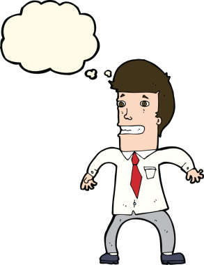 Bir insan tarafından çizilmiş düşünce baloncuğu olan sinirli bir iş adamı.