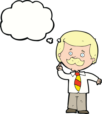 Bir insan tarafından çizilmiş düşünce baloncuğu fikri olan karikatür muhabiri.