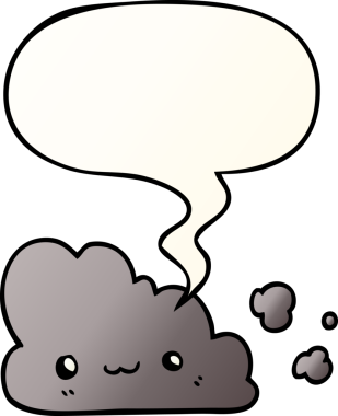 Tatlı çizgi film bulutu, konuşma baloncuğu, bir insan tarafından çizilmiş düzgün bir gradyan stil.