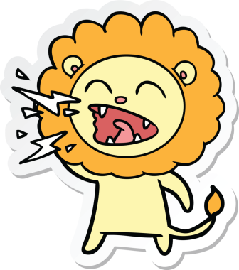 Bir insan tarafından çizilmiş kükreyen aslanın çıkartması.