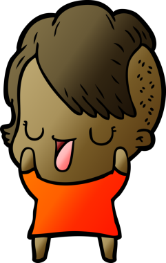 Bir insan tarafından çizilmiş hippi saç kesimli sevimli bir çizgi film kızı.