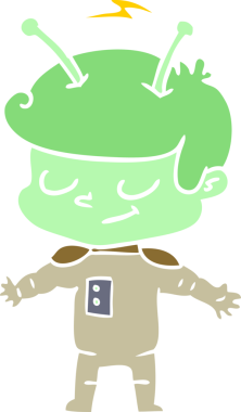 Bir insan tarafından çizilmiş düz renkli çizgi film uzay adamı.