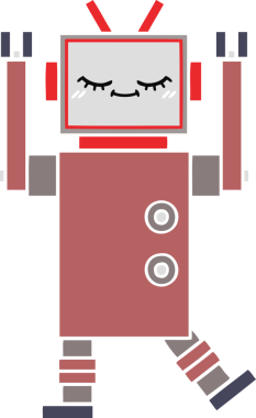 Bir insan tarafından çizilmiş düz renkli bir robot karikatürü