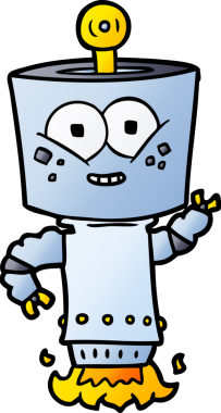 Bir insan tarafından çizilmiş mutlu çizgi film robotu