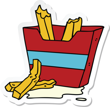 Bir insan tarafından çizilmiş garip bir el çıkartması. Patates kızartması.