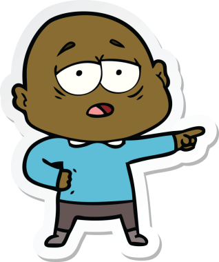 Bir insan tarafından çizilmiş, yorgun, kel bir adamın çıkartması.