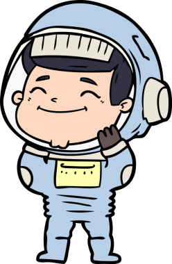 Bir insan tarafından çizilmiş mutlu astronot çizgi filmi.