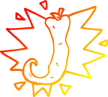 Bir insanın çizdiği kırmızı acı biber çizgi filminin sıcak gradyan çizimi