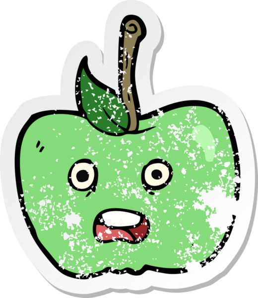 Bir insan tarafından çizilmiş elma karikatürünün gerilimli yapıştırması.