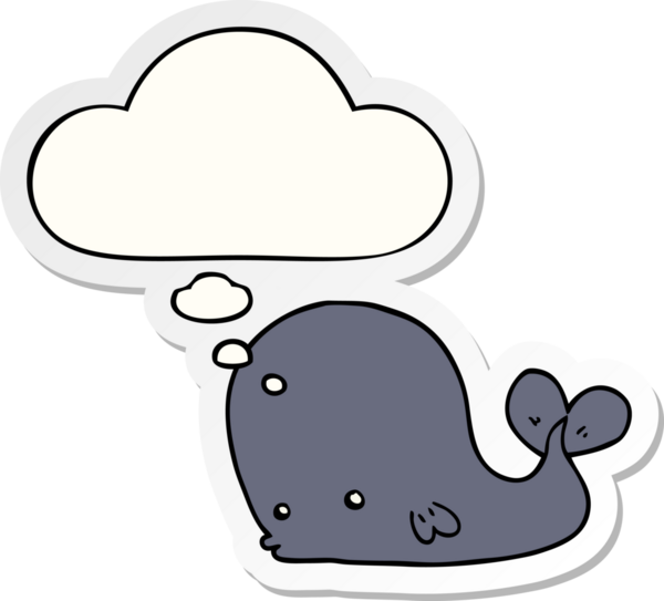 Düşünce baloncuğu insan tarafından çizilmiş bir çıkartma olan çizgi film balinası.