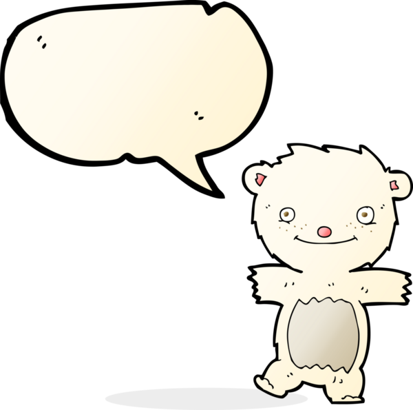 bir insan tarafından çizilmiş konuşma balonlu kutup ayısı yavrusu.