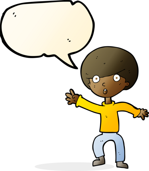 Bir insan tarafından çizilmiş konuşma balonuyla panikleyen çocuk.