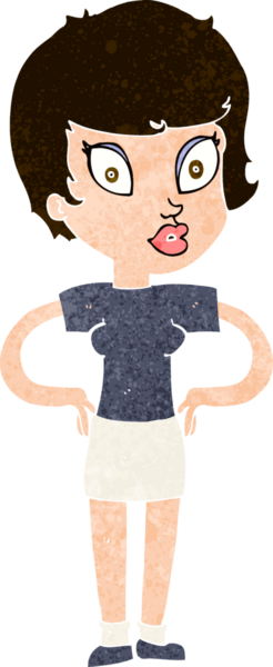 Bir insan tarafından çizilmiş kalçaları olan çizgi film kadını.