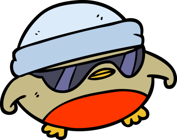 Bir insanın çizdiği güneş gözlüklü robin robin karikatürü.