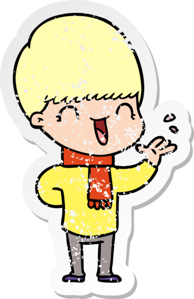 Bir insan tarafından çizilmiş mutlu çizgi film çocuğunun sıkıntılı çıkartması.