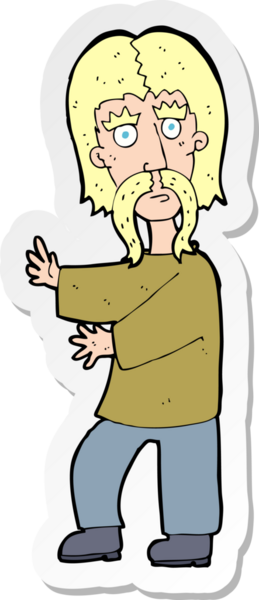 Bir insan tarafından çizilmiş bir bıyıklı adamın çıkartması.