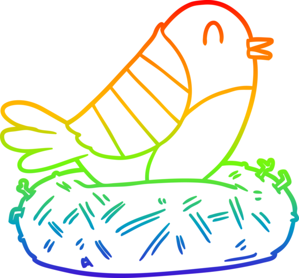 gökkuşağı gradyan çizgi çizimi bir insan tarafından çizilmiş yuvada oturan bir kuş