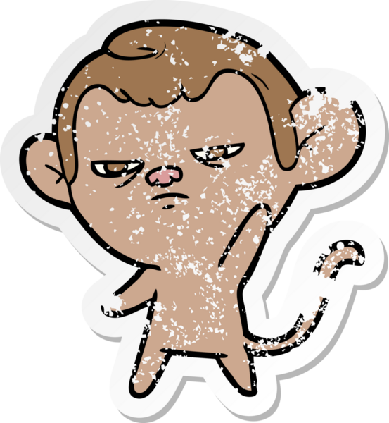 Bir insan tarafından çizilmiş karikatür maymununun sıkıntılı çıkartması