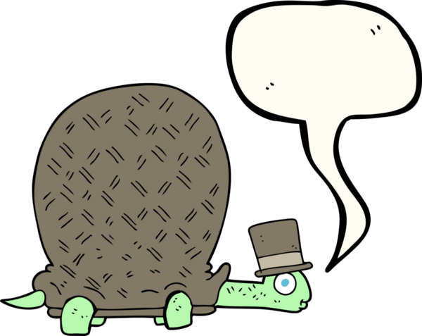 Bir insan tarafından çizilmiş serbest konuşma balonu karikatür kaplumbağası.