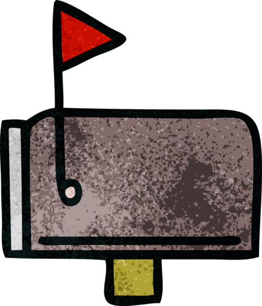 Bir insan tarafından çizilmiş posta kutusunun retro grunge desenli karikatürü