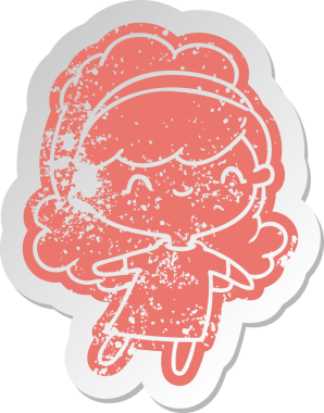 Stresli eski çizgi film yapıştırması kawaii kız bir insan tarafından çizilmiş saç bandıyla