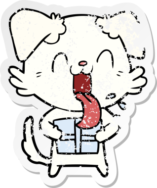 Bir insan tarafından çizilmiş, nefes nefese kalmış bir köpeğin dertli çıkartması.