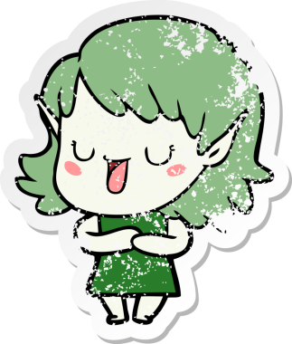 Bir insan tarafından çizilmiş karikatür elf kızının sıkıntılı çıkartması.