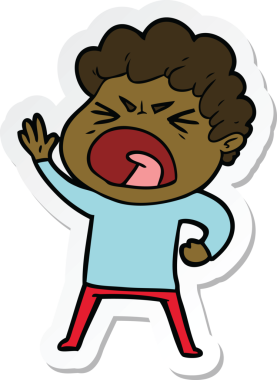 Bir insan tarafından çizilmiş öfkeli bir adamın karikatür çıkartması.