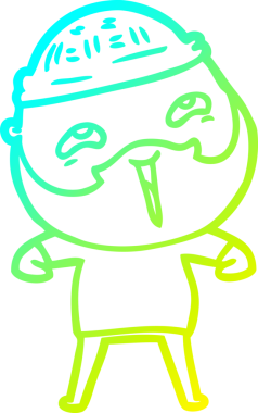 Bir insan tarafından çizilmiş, mutlu, sakallı, çizgi film karakteri.