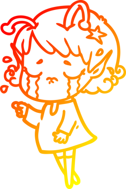 Bir insan tarafından çizilmiş, ağlayan uzaylı bir kızın sıcak çizgi çizimi.