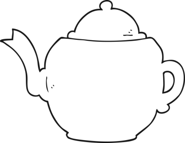 Bir insan tarafından çizilmiş siyah beyaz bir çaydanlık.