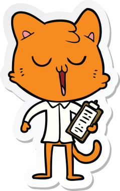 Bir insan tarafından çizilmiş çizgi film kedisinin çıkartması.