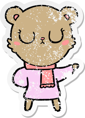 Bir insan tarafından çizilmiş eşarp giyen barışçıl bir ayının sıkıntılı çıkartması.