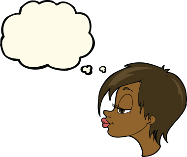 Bir insan tarafından çizilmiş düşünce baloncuğu olan güzel bir kadın.