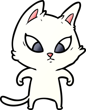 Bir insan tarafından çizilmiş kafası karışmış çizgi film kedisi.