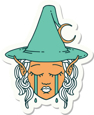 Bir insan tarafından çizilmiş ağlayan elf karakterinin çıkartması.