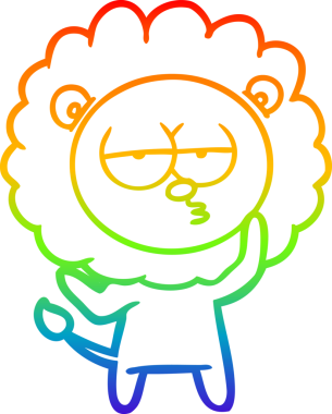 Gökkuşağı gradyan çizgi çizimi bir insan tarafından çizilmiş yorgun bir aslan