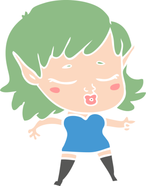 Bir insan tarafından çizilmiş düz renkli bir elf kızı.