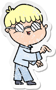 Bir insan tarafından çizilmiş gözlük takan çizgi film karakterinin sıkıntılı çıkartması.