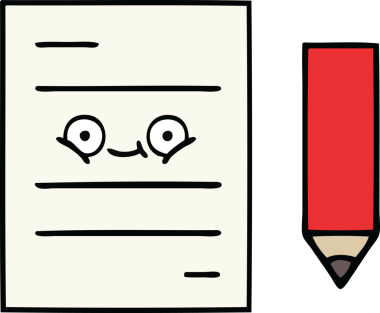 Bir insan tarafından çizilmiş bir test kağıdının sevimli karikatürü.