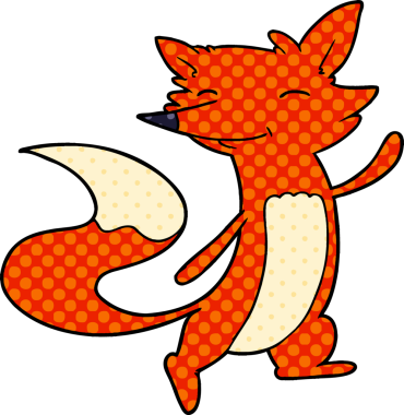 Bir insan tarafından çizilmiş mutlu tilki çizgi filmi.