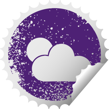 Bir insan tarafından çizilmiş güneş ışığı ve bulutun çizilmiş dairesel soyma etiketi.