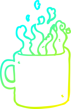 Bir insan tarafından çizilmiş bir fincan sıcak kahvenin soğuk gradyan çizimi