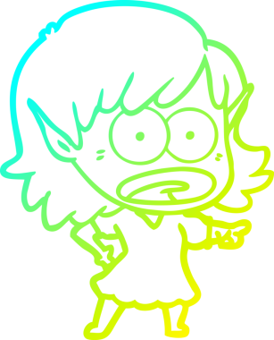 Bir çizgi filmin soğuk gradyan çizimi bir insan tarafından çizilmiş elf kızını şok etti.