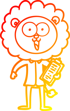 Bir insan tarafından çizilmiş mutlu çizgi film aslanının sıcak çizgi çizimi