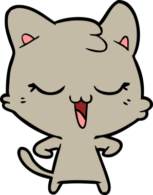 Bir insan tarafından çizilmiş mutlu çizgi film kedisi.