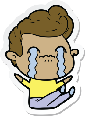 Bir insan tarafından çizilmiş, ağlayan bir çizgi film karakterinin çıkartması.